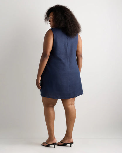 100% European Linen Tank Mini Dress - 1X / Black