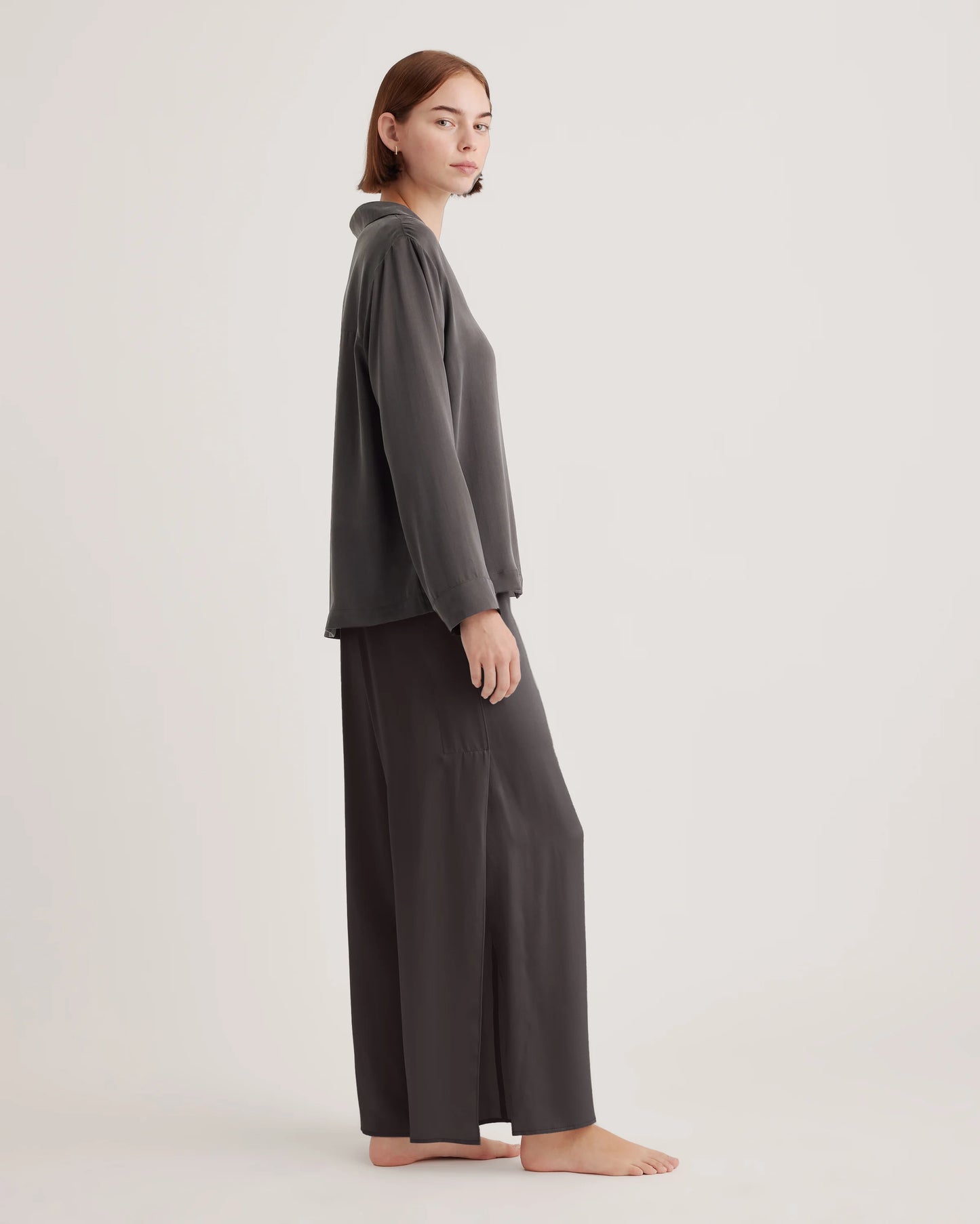 100% Washable Silk Pajama Long Sleeve Top - XS / Black