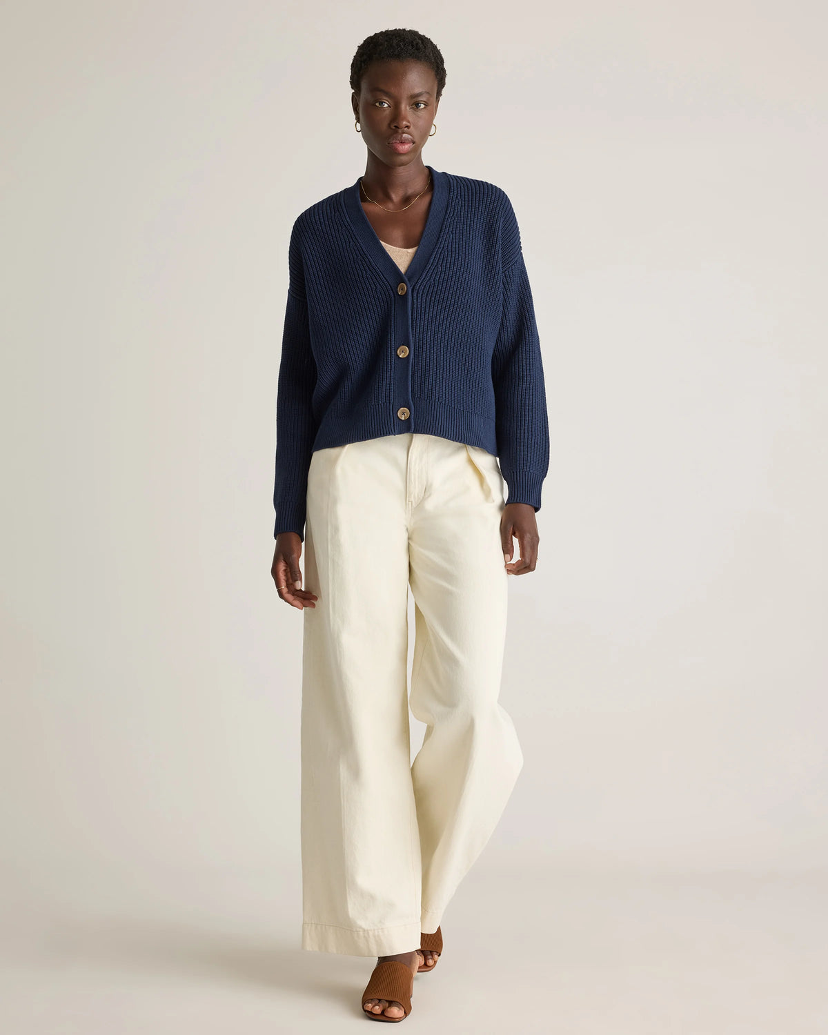 100% Organic Cotton Fisherman Boxy Cropped Cardigan - XS / Sapphire Blue