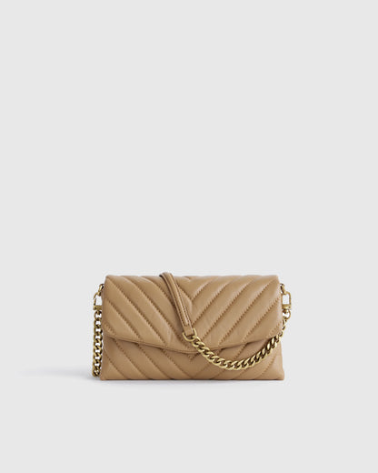 Italian Leather Quilted Wallet Crossbody - One Size / Black/Gold