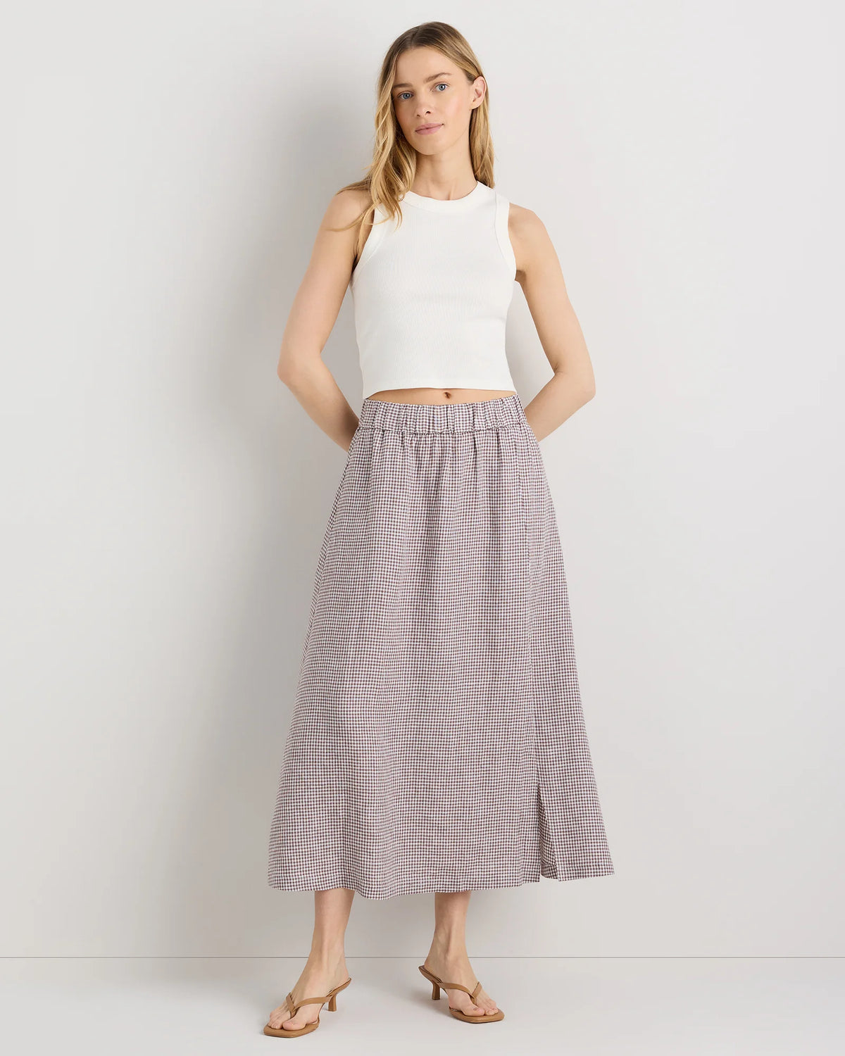 100% European Linen Maxi Skirt - XS / Classic Mini Gingham