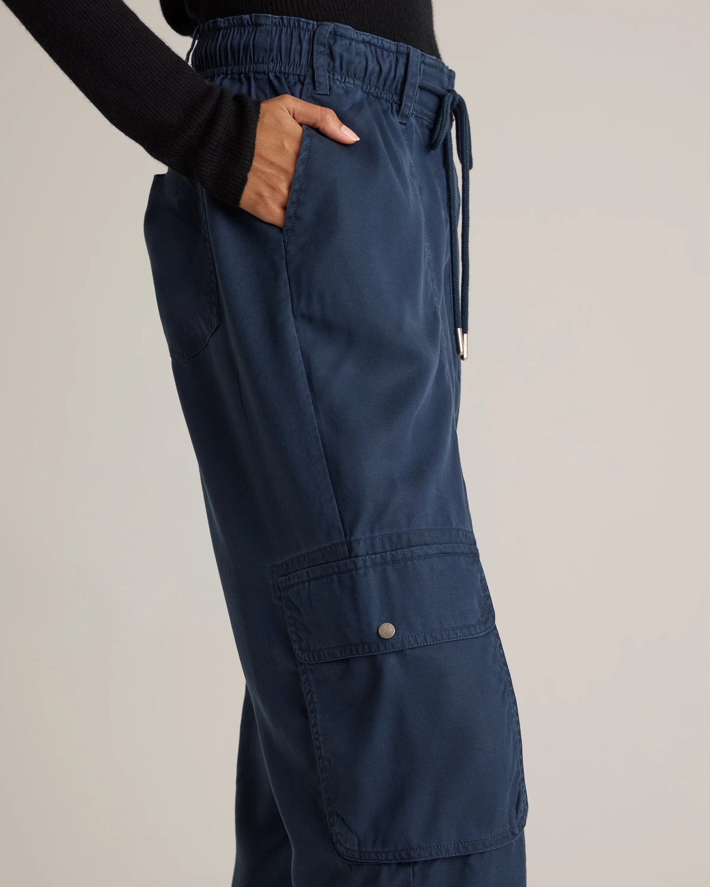 Vintage Wash Tencel Drawstring Cargo Pants - XS / Olive