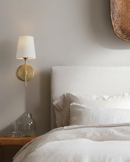 Linear Steel Sconce with Linen Shade - One Size / Brass