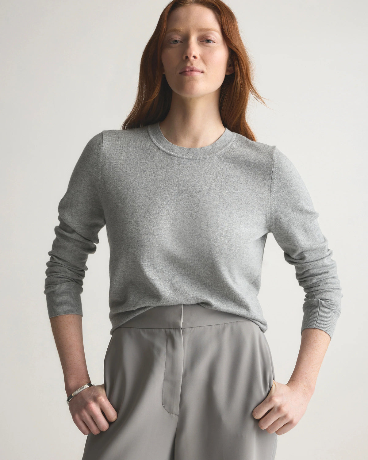 Lightweight Cotton Cashmere Crew Sweater - XS / Mountain Spring Blue