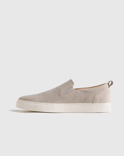 Italian Calfskin Suede Slip-On Sneaker - 7 / Bone