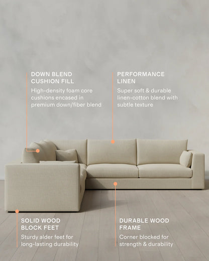 Oasis L Sectional in Performance Linen - One Size / Onyx