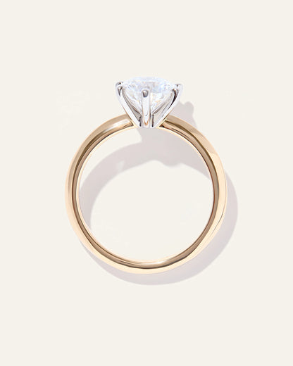 Lab Grown Diamond Round Six Prong Knife Edge Engagement Ring - 2ct - 4 / Yellow Gold