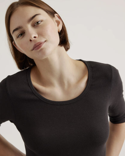 Organic Cotton Micro-Rib Elbow Sleeve Tee - XS / Moonstone Blue