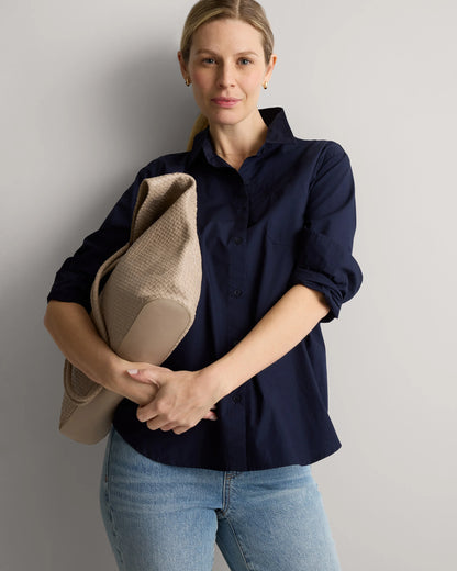 100% Organic Cotton Poplin Maternity Long Sleeve Shirt - XS / Classic White