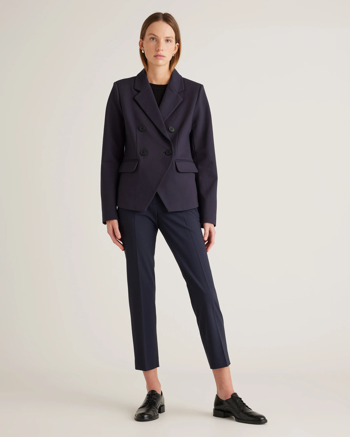 Ultra-Stretch Ponte Double-Breasted Blazer - XS / Charcoal