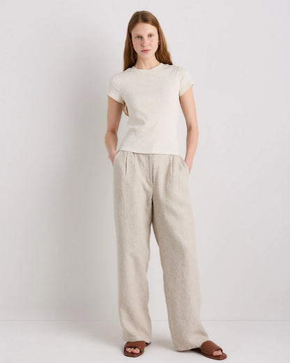 Organic Cotton Micro-Rib Crewneck Tee - XS / Heather Oatmeal