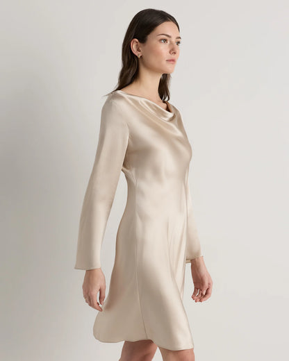 100% Washable Silk Long Sleeve Mini Dress - XS / Wine Tasting Red