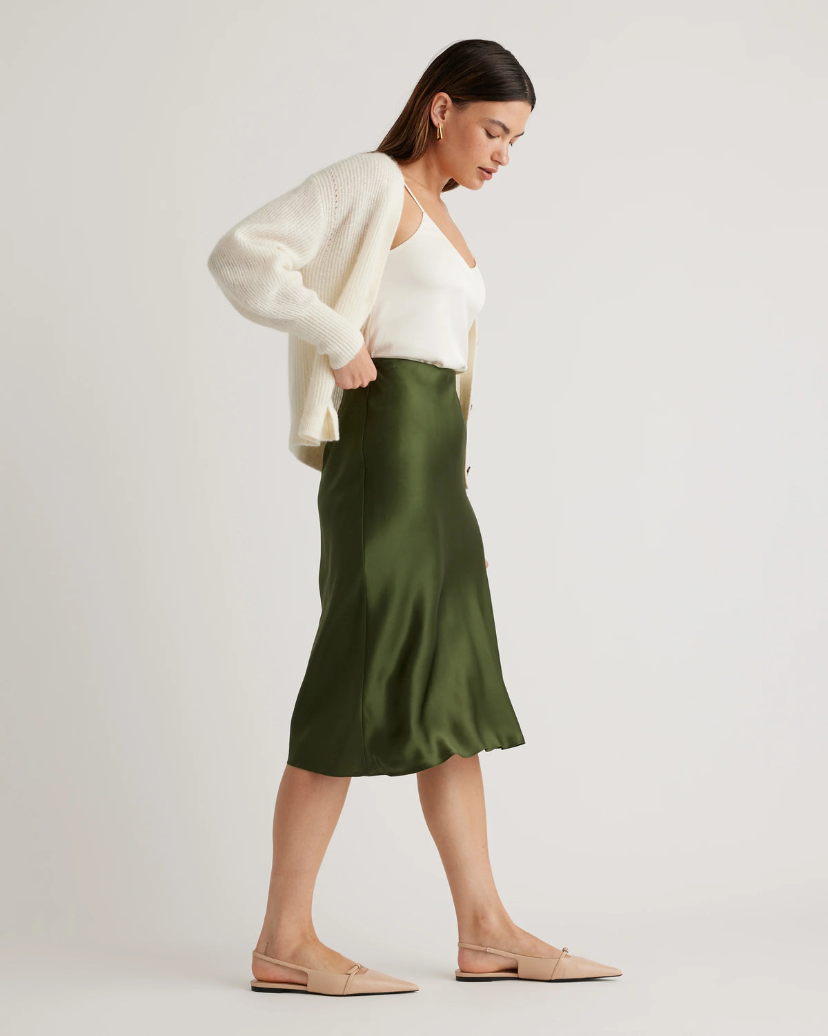 100% Washable Silk Skirt - XS / Champagne