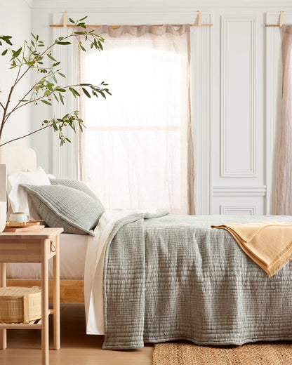 Organic Cotton Channel Stitch Coverlet Set - Twin / Coral Pink