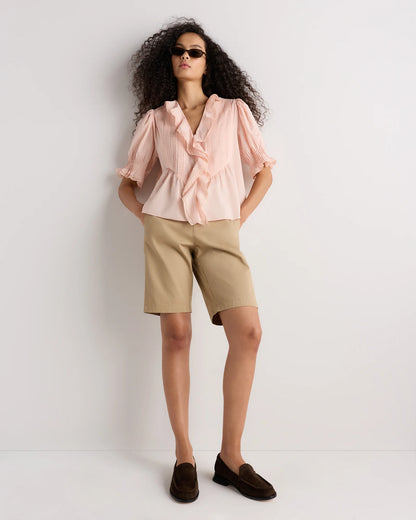 Organic Cotton Voile Short Sleeve Peasant Blouse - XS / Ballet Slipper