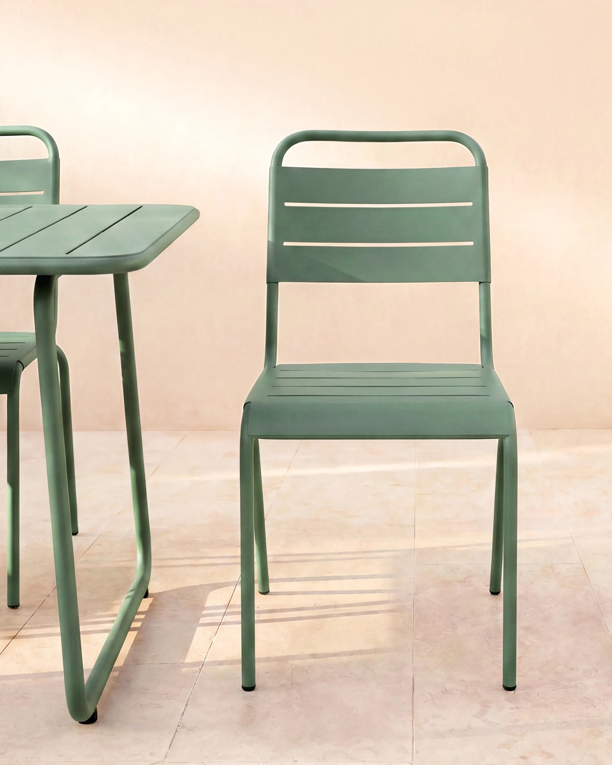 Powder-Coated Aluminum Outdoor Stacking Side Chair (Set of 2) - Set of 2 / Sage Green