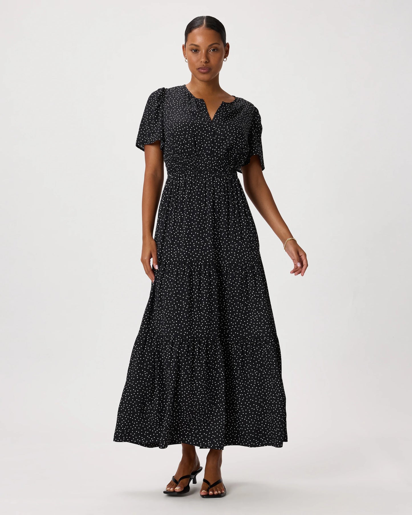 Washable Stretch Silk Tiered Maxi Dress - XS / Navy