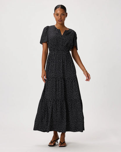 Washable Stretch Silk Tiered Maxi Dress - XS / Navy