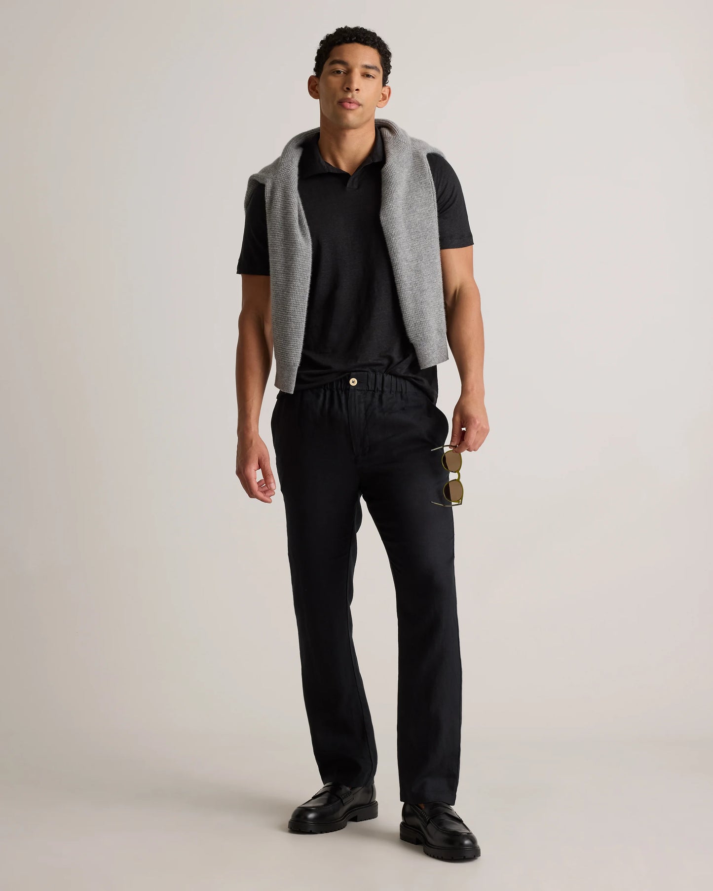 Men's 100% European Linen Jersey Polo - S / Black