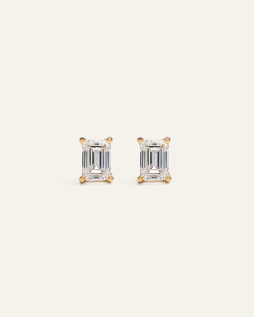 14k Gold Lab Grown Diamond Emerald Solitaire Studs - 2ctw - One Size / Yellow Gold