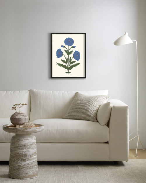 Blue Mughal Poppy Antique Print - 21.25"x26.25" / White