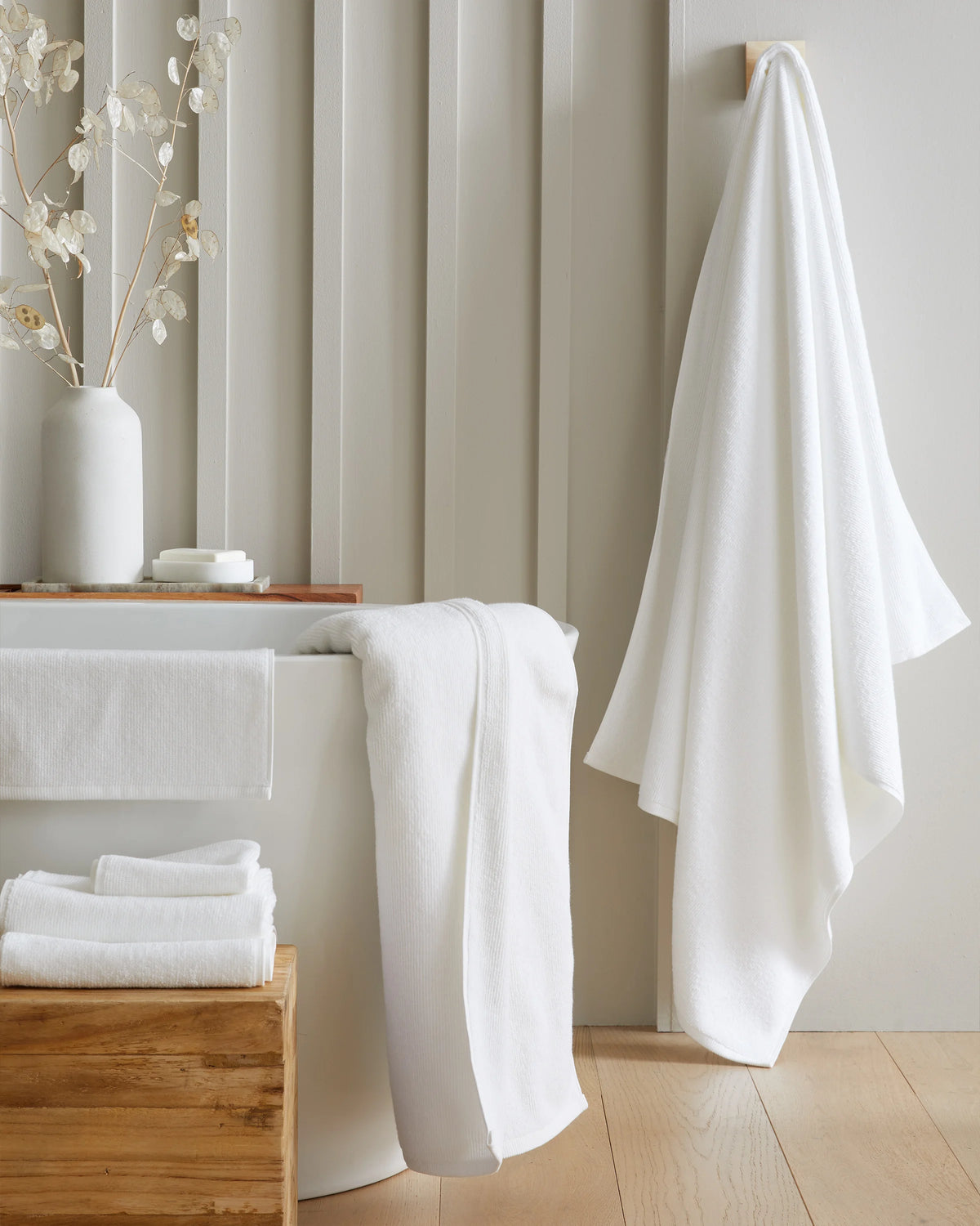 Turkish Ribbed Quick Dry Bath Towel Bundle - One Size / White