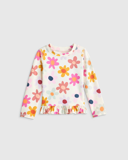 Long Sleeve Ruffle Rash Guard Two-Piece Swimsuit - 2T / Poolside Floral