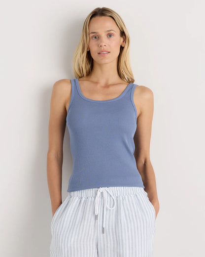 Organic Cotton Micro-Rib Scoop Neck Tank - XS / Moonstone Blue