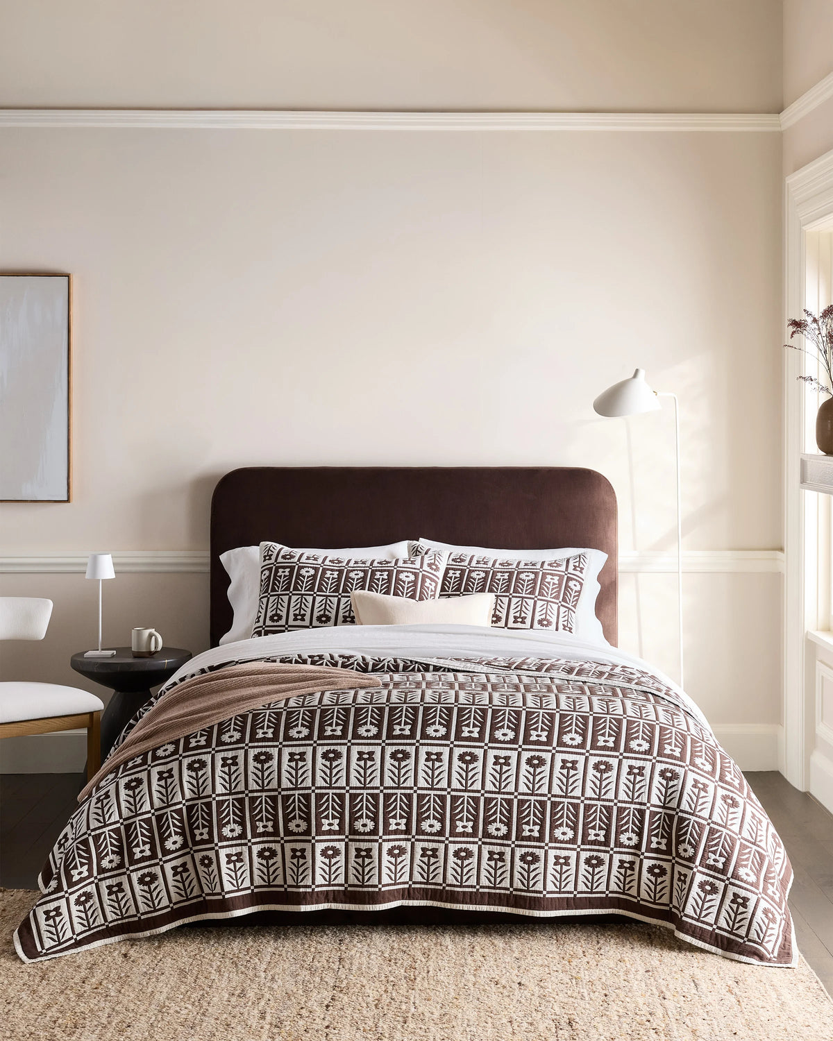 Organic Cotton Jacquard Floral Coverlet - Twin / Blue Fog