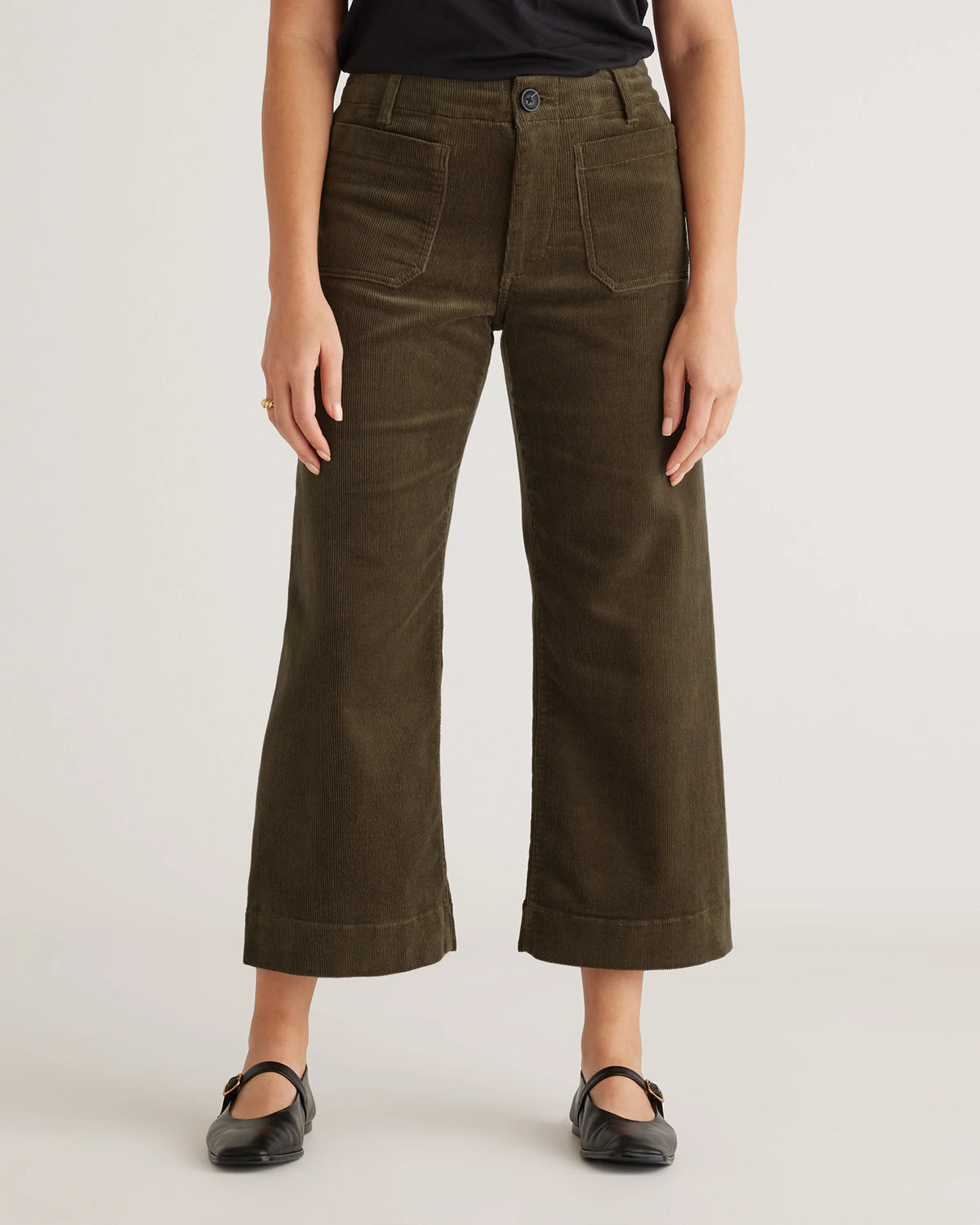 Organic Stretch Corduroy Cropped Wide Leg Pants - 0 / Black
