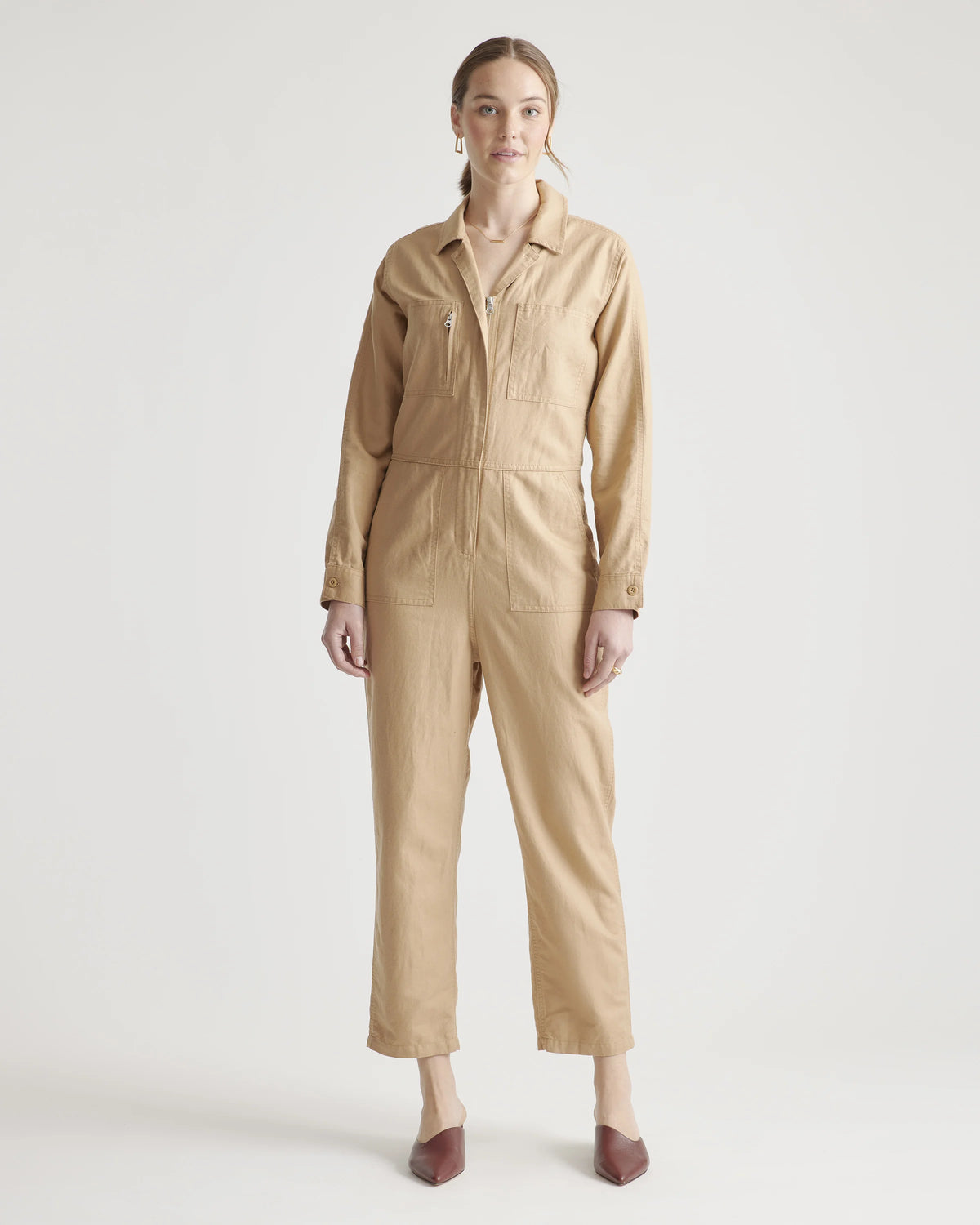 Cotton Linen Twill Long Sleeve Coverall Jumpsuit - XS / Army Green