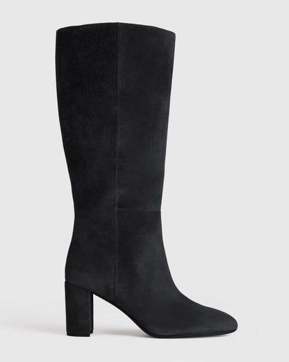 Italian Suede Block Heel Boots - 5 / Espresso Brown