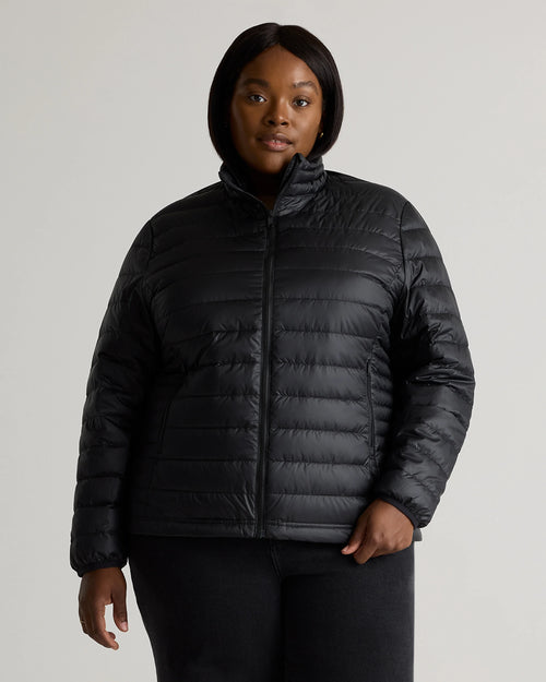 Lightweight Down Packable Puffer Jacket - 1X / Black