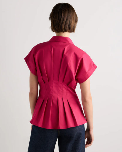 Stretch Twill Pleated Short Sleeve Shirt - XS / Amaranth Pink