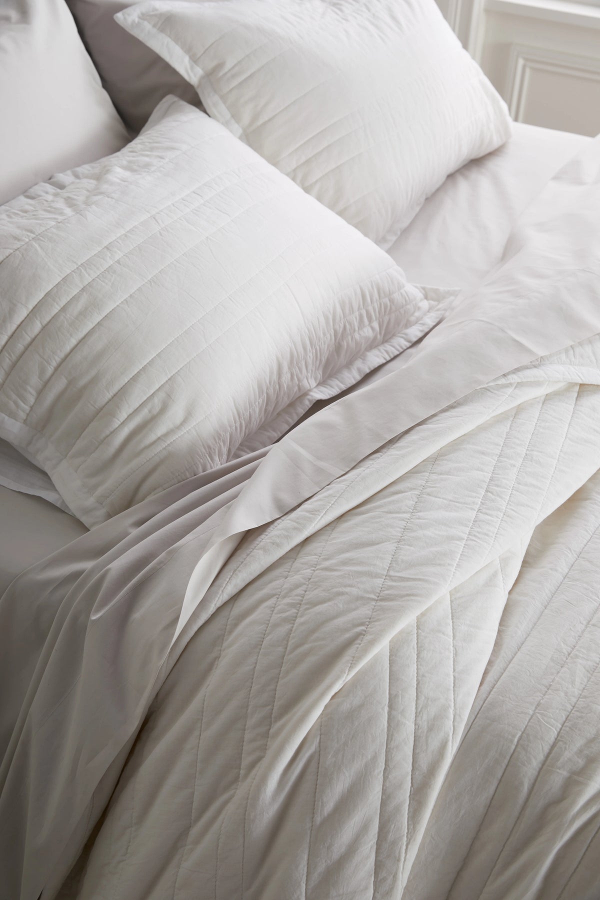 Organic Cotton Stripe Stitch Quilt Set - Twin / White