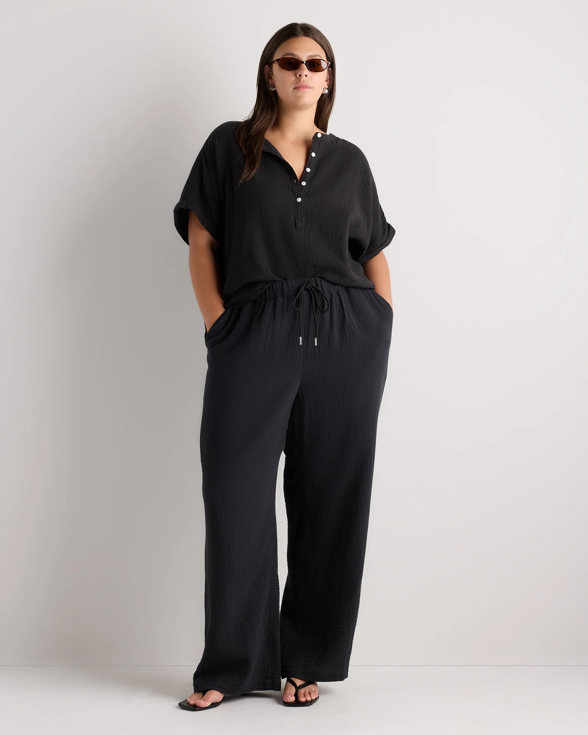 100% Organic Cotton Gauze Straight Leg Pants - 1X / Indigo Blue