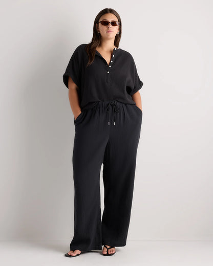 100% Organic Cotton Gauze Straight Leg Pants - 1X / Indigo Blue