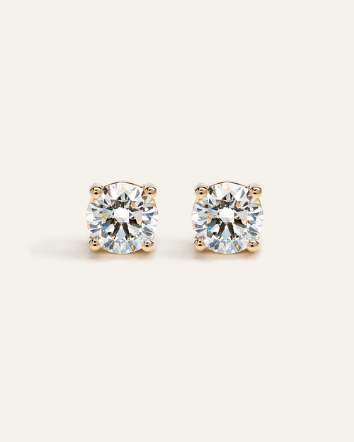 14K Gold Lab Grown Diamond Four-Prong Solitaire Studs - 4ctw - One Size / Yellow Gold