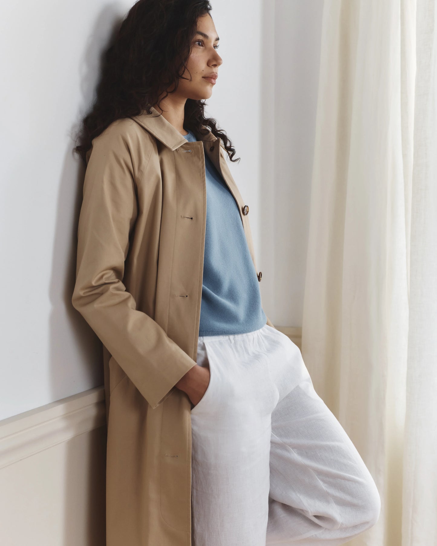 Lightweight Cotton Cashmere Link-Stitch Dolman Sweater - XS / Sugar Stone