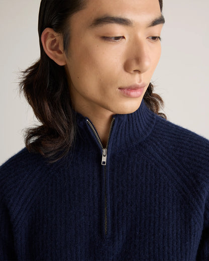 Mongolian Cashmere Fisherman Quarter Zip Sweater - S / Navy Marl