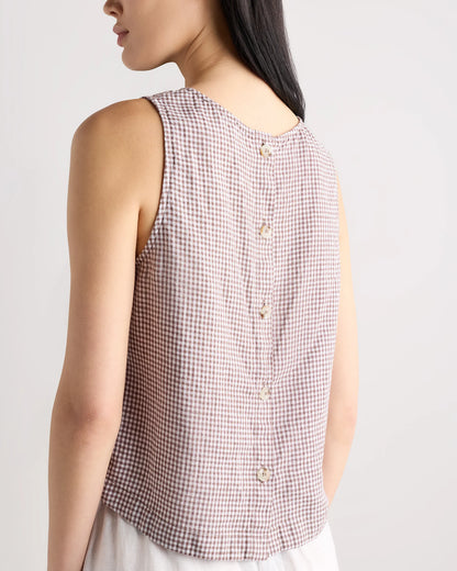 100% European Linen Cropped Tank - XS / Taupe Brown Gingham