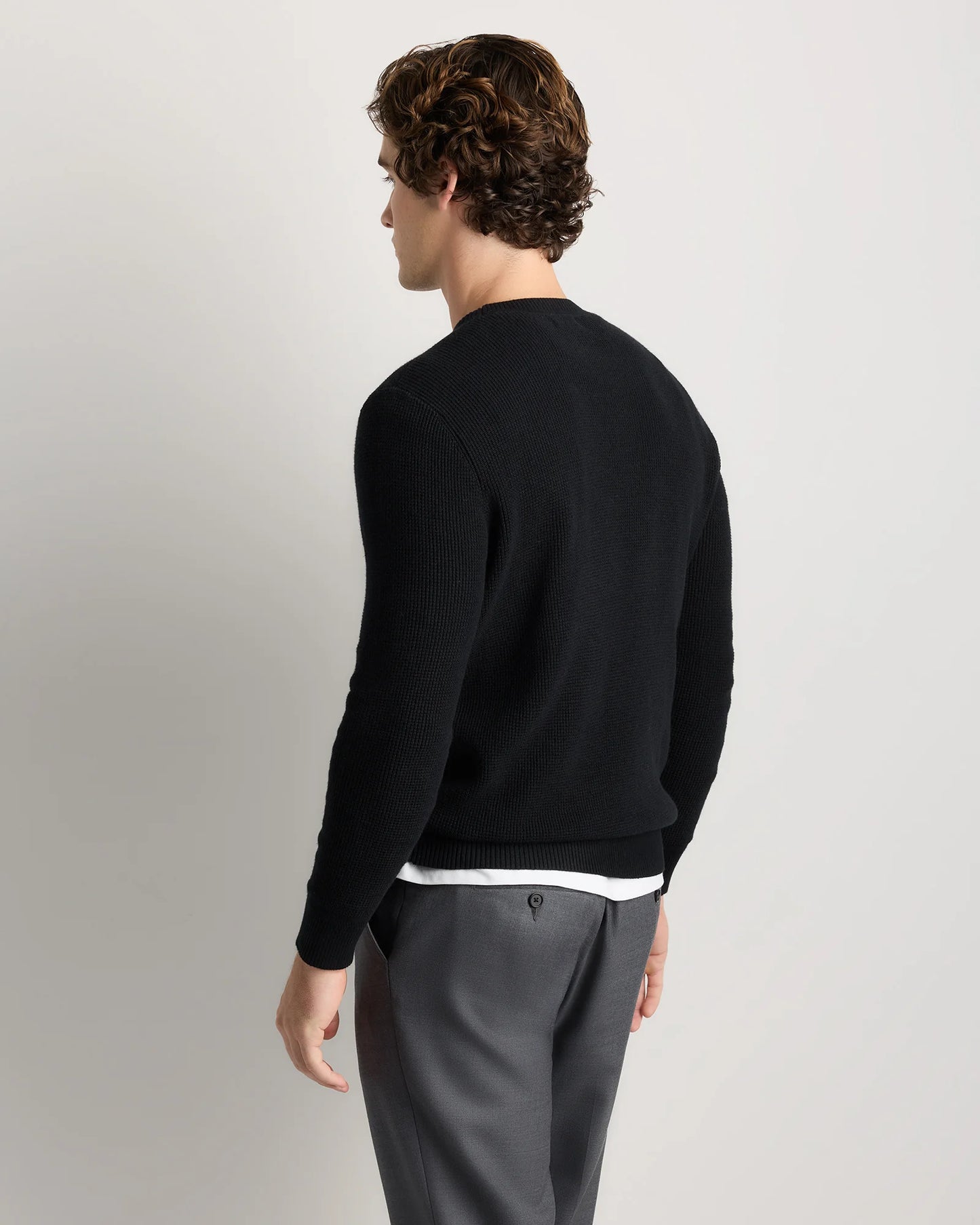 Organic Cotton Cashmere Waffle Crewneck Sweater - S / Bayberry Olive