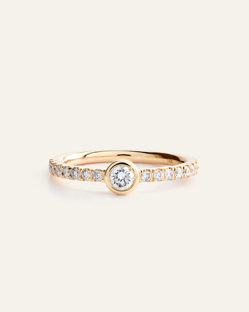 14K Gold Lab Grown Diamond Round Bezel Pave Ring - 4 / Yellow Gold