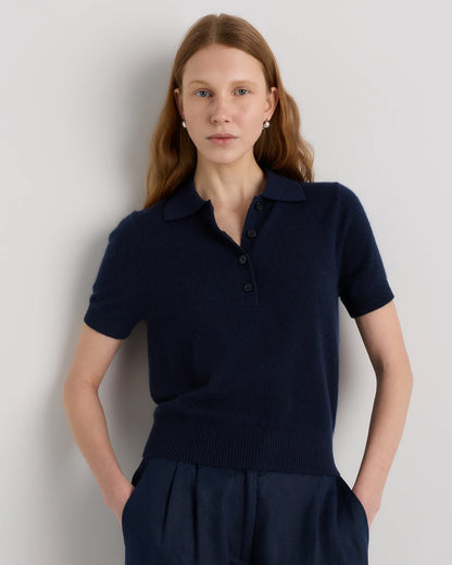 Mongolian Cashmere Short Sleeve Polo - XS / Oatmeal