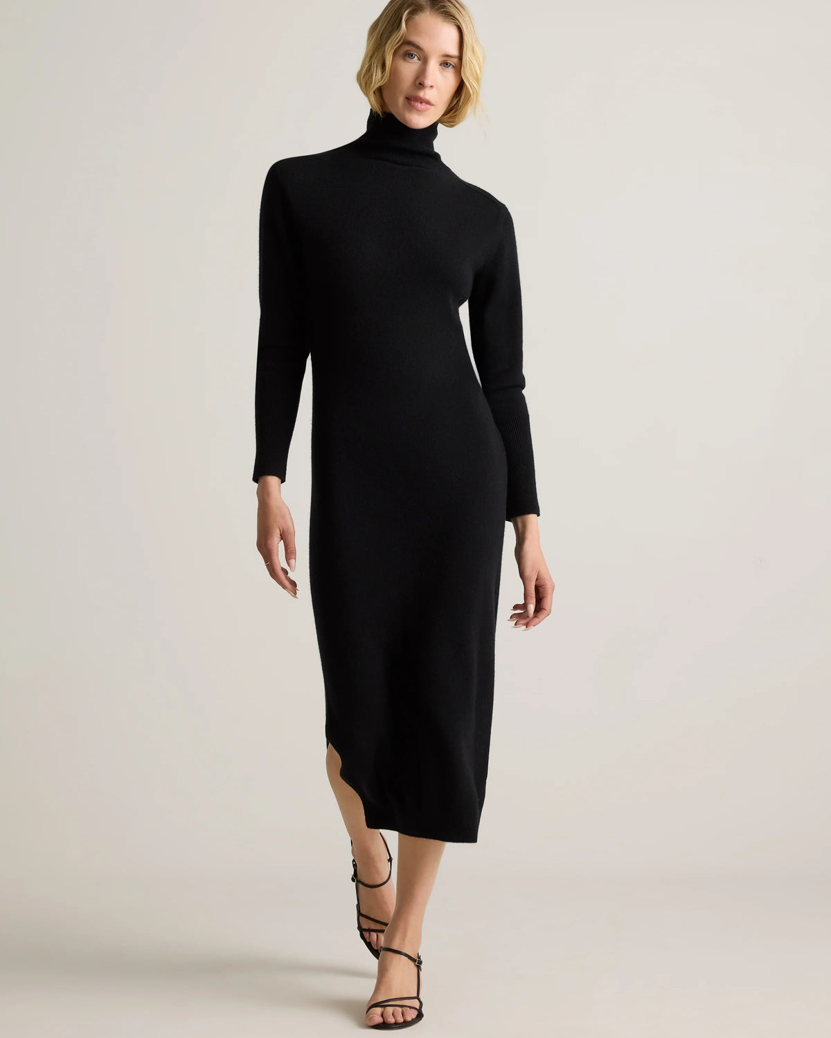 Mongolian Cashmere Turtleneck Midi Sweater Dress - XS / Charcoal