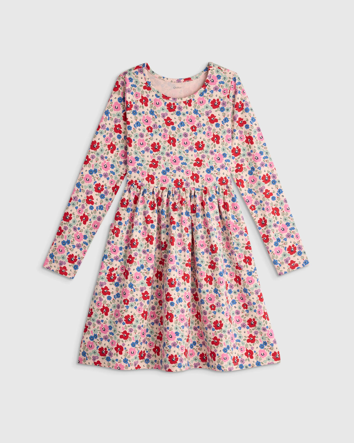 Organic Cotton Long Sleeve Fit and Flare Pocket Dress - 6 / Purple Poppy Garden