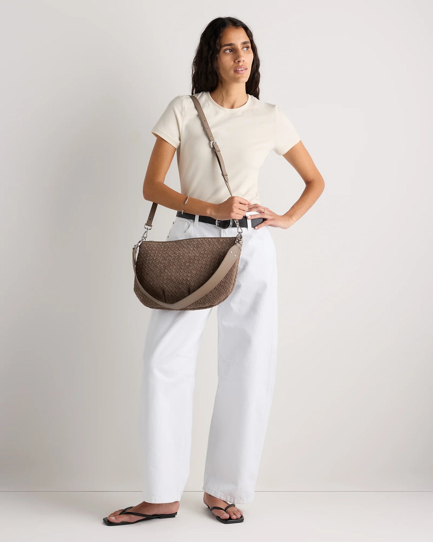 Sloane Suede Handwoven Shoulder Bag - One Size / Sand