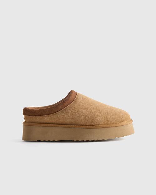 Australian Shearling Platform Clog Slipper - 5 / Pecan