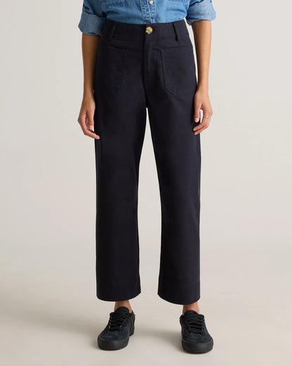 Organic Stretch Cotton Chino Cropped Wide Leg Pants - 0 / Aegean Blue