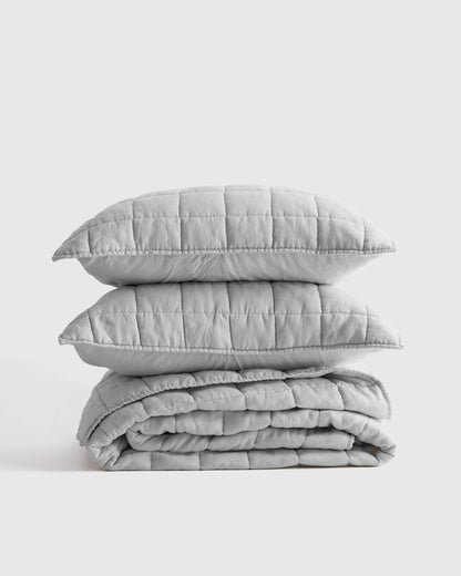 European Linen Box Quilt Set - Twin / Dusty Olive